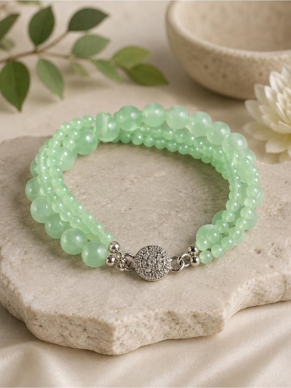 Light Green Jade Magnetic Beaded Bracelet – 7.5 inches
